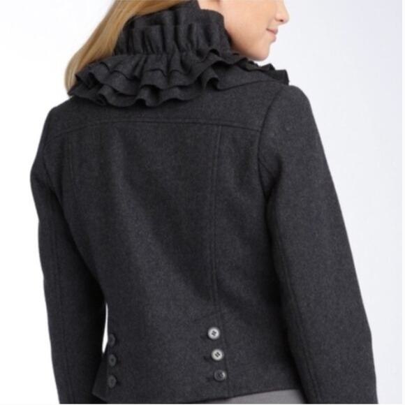HINGE Grey Wool Blend Ruffle Collar Blazer Jacket // S - Picture 2 of 11